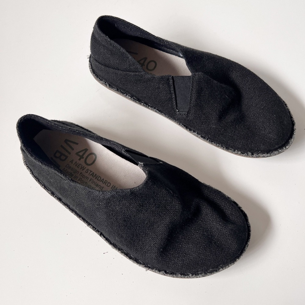 Vibae ZUMA Linen Black Size 40 US 10 Black Canvas Ergonomic Barefoot Vegan